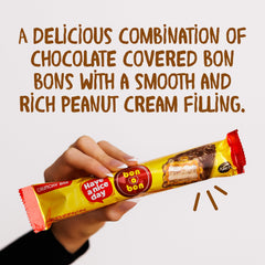 Close-up of Bon o Bon bar showing peanut caramel and wafer