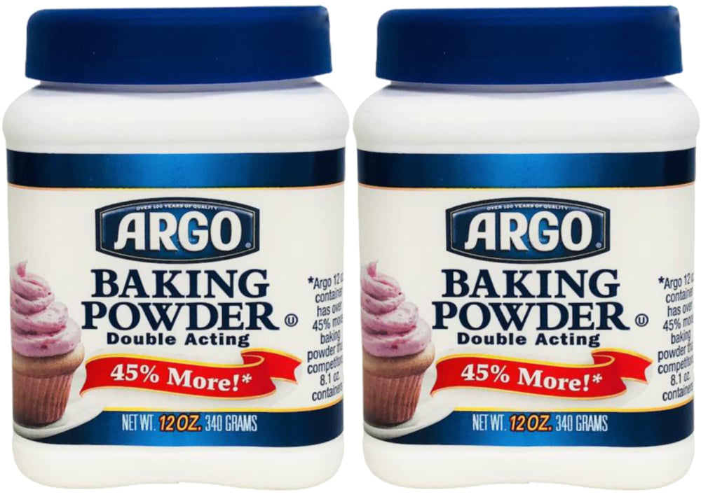 Argo Baking Powder 12 oz two-pack ensures stable supply for home bakers.