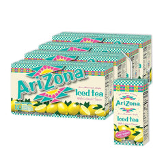 AriZona decaffeinated lemon tea box front shows bright label and citrus focus.
