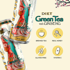 Arizona Diet Green Tea panax ginseng closeup highlights premium ingredients