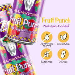 Close-up of Arizona Fruit Punch label highlighting 100% natural ingredients and Vitamin C
