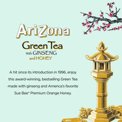 Arizona Green Tea label closeup highlighting natural ingredients and no artificial flavors