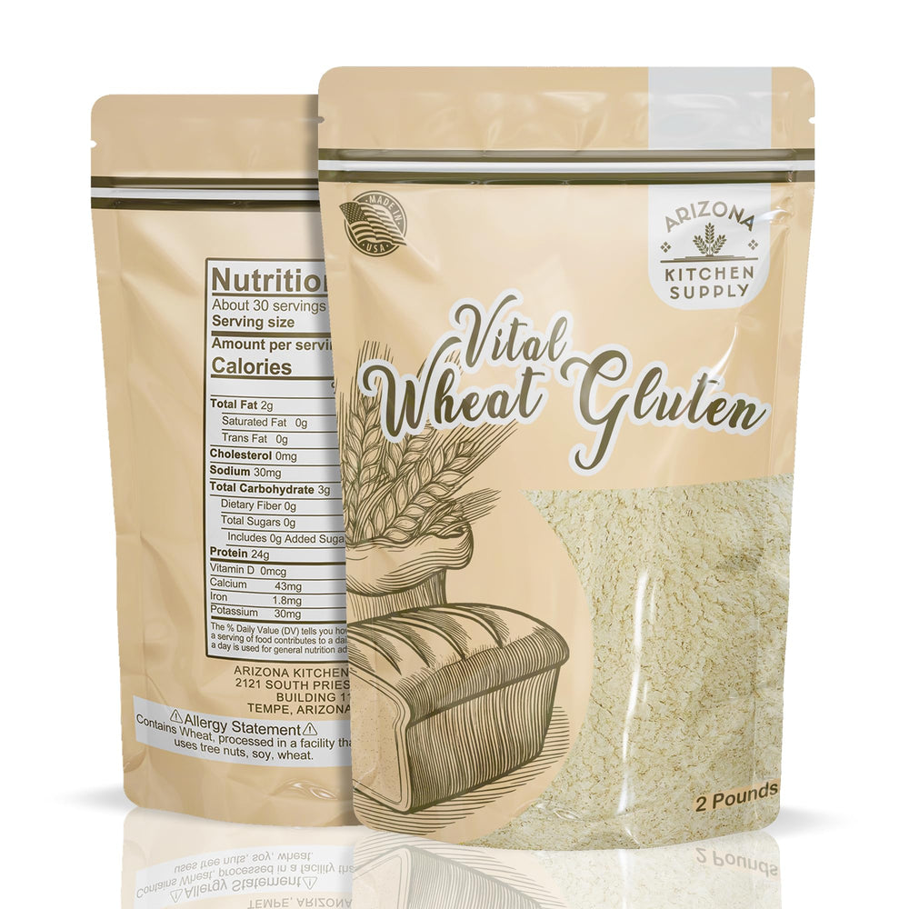 ARIZONA KITCHEN SUPPLY Vital Wheat Gluten bag close up highlighting premium protein for bakery grade texture.