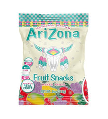 Ingredients label for AriZona Mixed Fruit Snacks with real fruit juice