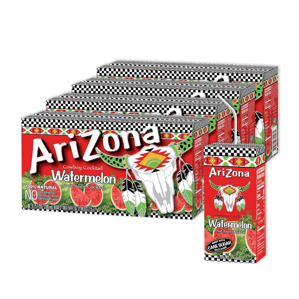 Arizona Watermelon Drink juibox shows convenient single-serve packaging for on the go refreshment.