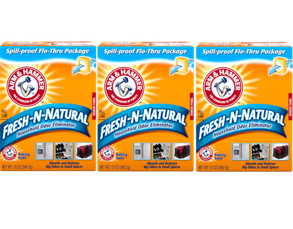 Arm & Hammer baking soda odor eliminator in closet absorbs odors for a fresher space