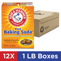 Arm & Hammer Baking Soda pack of 12 boxes for bulk value and cleaning.