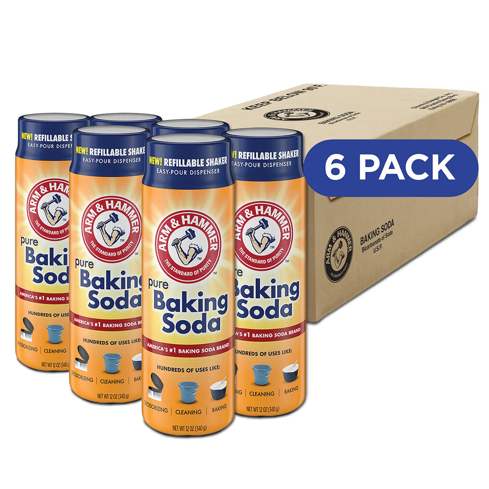 Arm & Hammer Pure Baking Soda Shaker with free-flowing granules for easy cleaning.