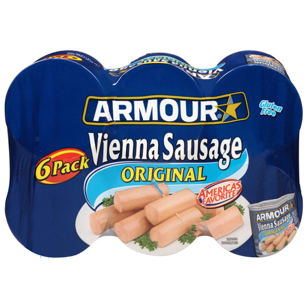 Armour Star Original Vienna sausage can front view, ready-to-eat convenience.