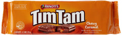 Arnott's Tim Tam chewy caramel chocolate biscuits with smooth center for a satisfying snack.