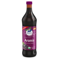 Aronia Original bottle front in amber glass preserves flavor and freshness.