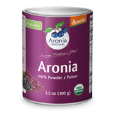 Aronia Original organic powder jar showing antioxidant-rich aronia berries.