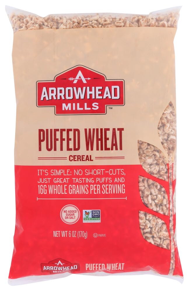 Arrowhead Mills Puffed Wheat Cereal two-pack on a shelf, ready to grab for mornings.