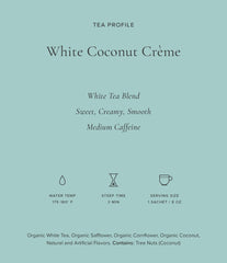 Art of Tea brew at 175-185F for 3 minutes reveals coconut vanilla notes.