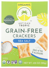 Artisan Tropic Reelie Crackers sea salt; crisp gluten-free snack for cheese boards.