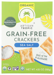 Artisan Tropic Reelie Crackers sea salt; crisp gluten-free snack for cheese boards.