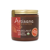 Artisana Hazelnut Cacao Spread jar highlighting rich organic flavor for snacking