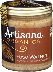 Artisana walnut butter on apple slice suggests easy, dessert-ready toppings.