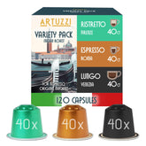 Artuzzi 120ct variety pack of Nespresso pods for Original machines, convenient daily espresso.