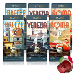 Artuzzi espresso pods in medium to light roast for versatile morning coffee.