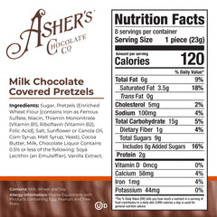 Close-up of glossy chocolate-dipped pretzels by Ashers Chocolates.