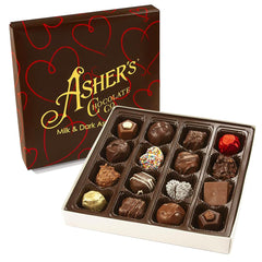 Asher's Chocolates milk and dark heart assortment, perfect gift for sharing.