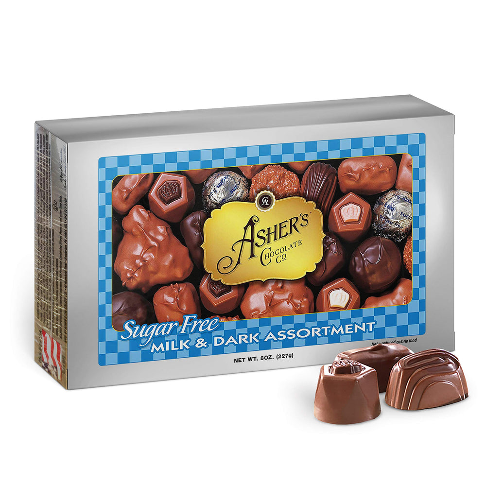 Asher's Sugar Free Chocolate Candy Assortment box with a varied lineup for gifting.