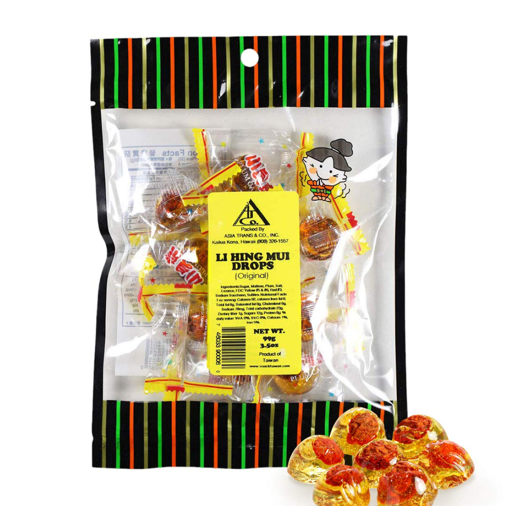 Asia Trans Golden Plum Crack Seed Drops packaging front, a shareable, flavorful treat.