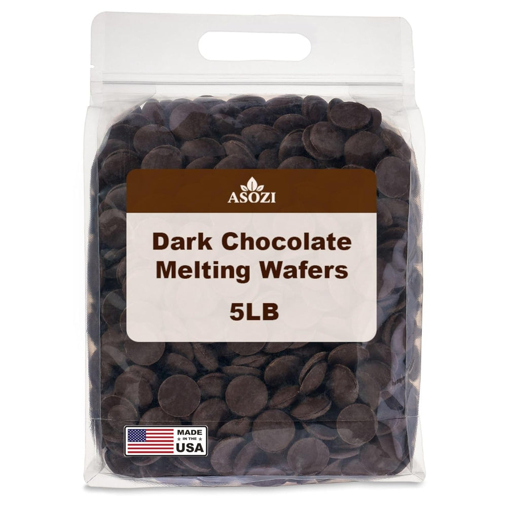 ASOZI dark melting chocolate wafers 5lb pack for dipping and coating desserts.