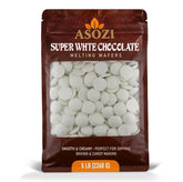 ASOZI Super White Chocolate Wafers in a 5lb bulk bag ideal for baking and coating.