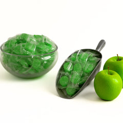 Assortit Green Apple Buttons candies arranged in a jar promote fresh, shareable snacking.
