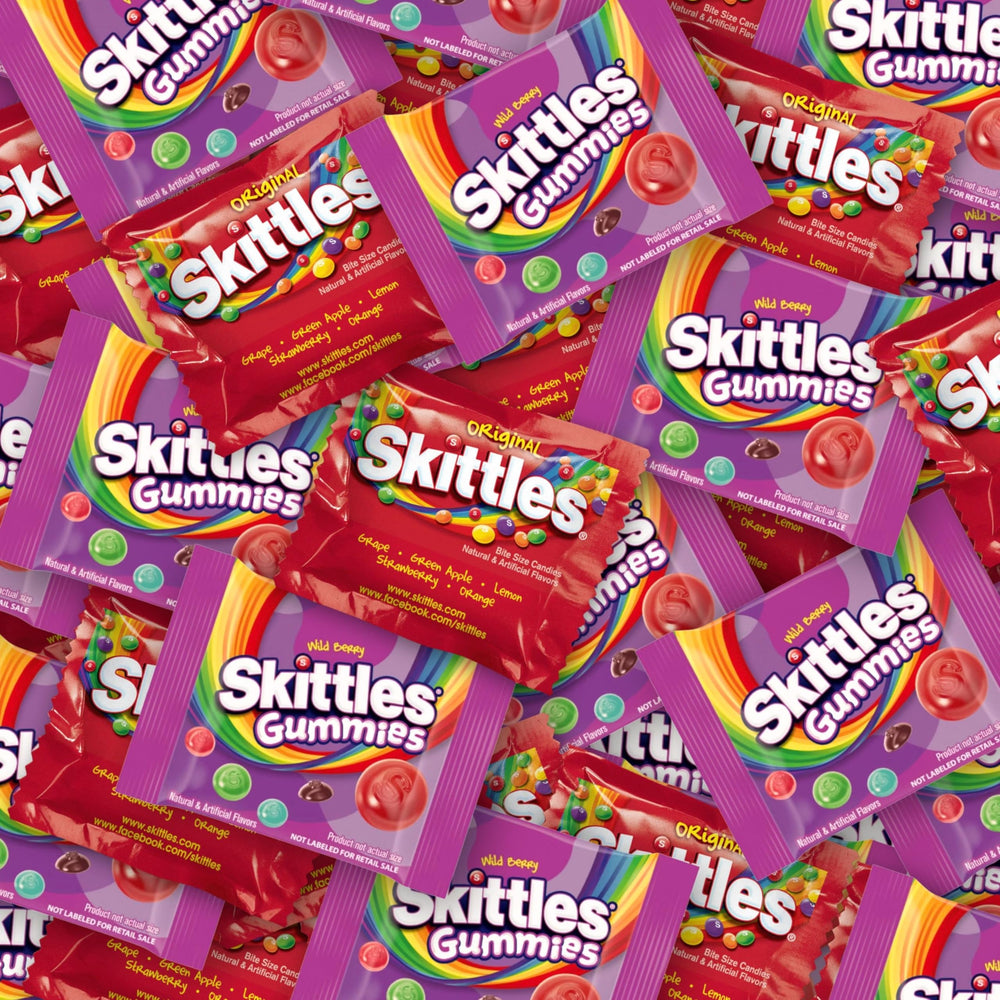 Assortit Skittles Collab Wild Berry Gummies pack—vibrant colors for sharing and snacking.