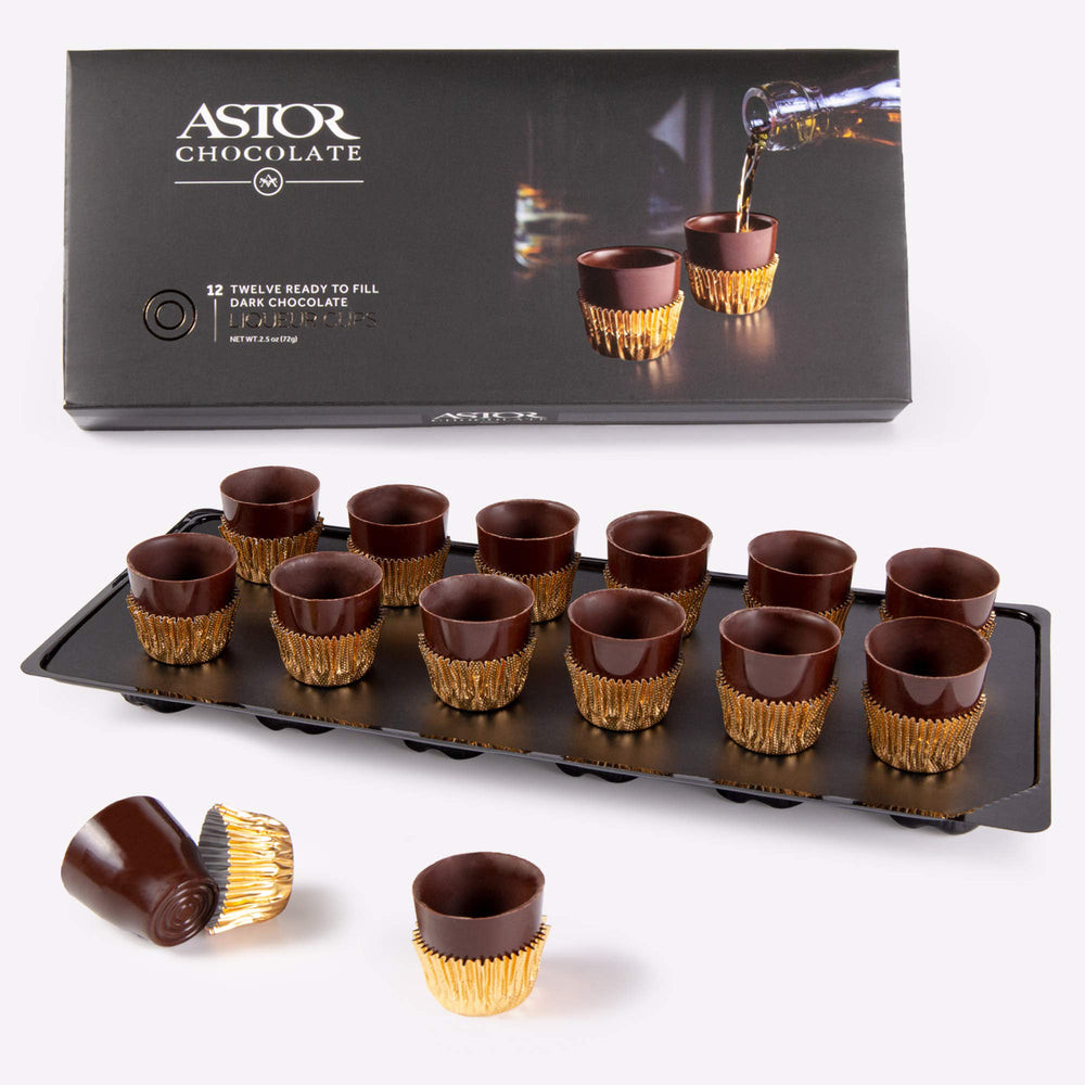 Astor Chocolate Liqueur Cups in a gift box ready for gifting.