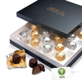 ASTOR vegan chocolate truffles gift box shows premium gift appeal and vegan indulgence.