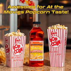 At-The-Movies-Popcorn buttery topping pour-over on popped corn delivers even coverage