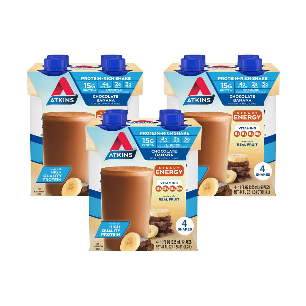 Atkins chocolate banana protein shake bottle for convenient on-the-go nutrition