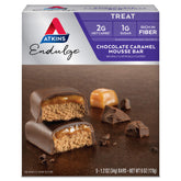 Atkins Endulge chocolate caramel mousse bar packaging, five-bar carton for convenient snacking