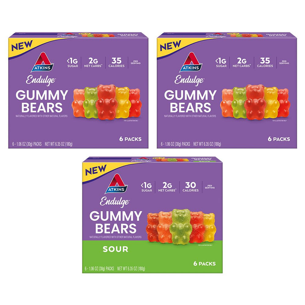 Atkins Endulge Gummy Bears sweet variety on display, keto-friendly snack option