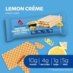 Atkins Lemon Creme wafer crisps snack portion, easy to portion for refueling.
