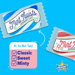 Close-up of Atkinsons mint twists highlighting red and white candy details.