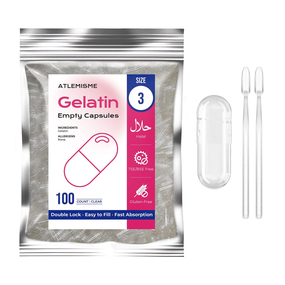 ATLEMISME empty capsules size 3, 100-count for simple DIY filling.
