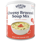 Augason Farms cheesy broccoli soup can front view for quick, emergency-ready meals