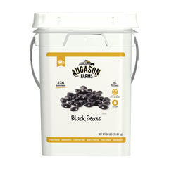 Augason Farms Dried Black Beans in a four-gallon bucket for long-term emergency storage.