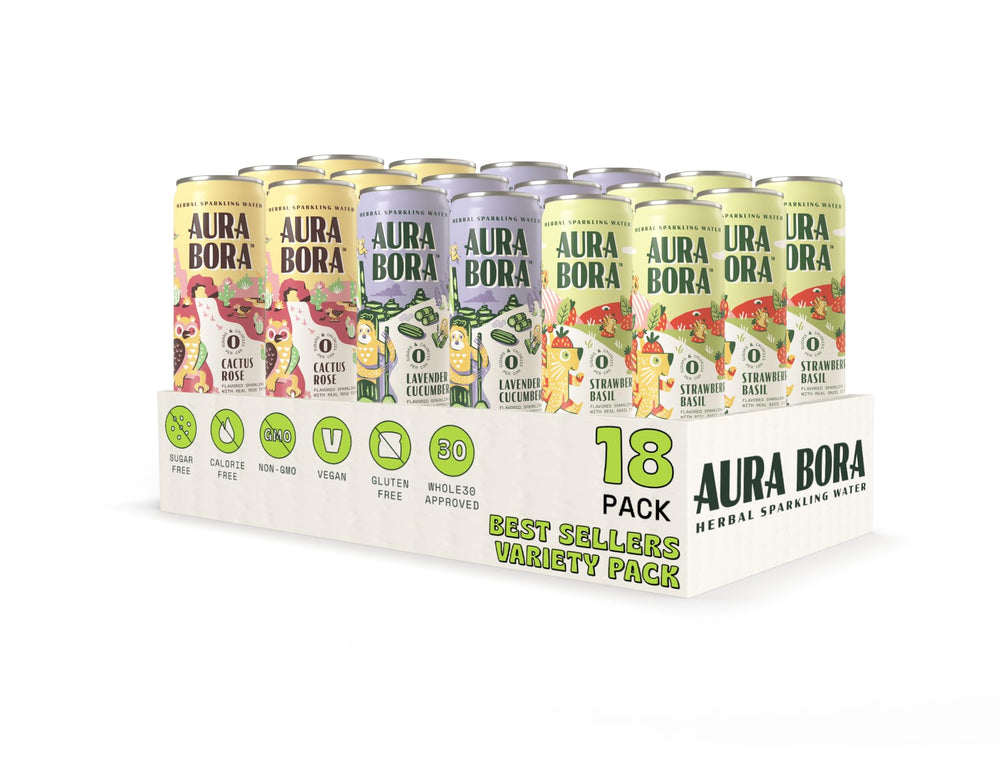 Aura Bora Lavender Cucumber can, herbal sparkling water with zero calories and refreshing finish.
