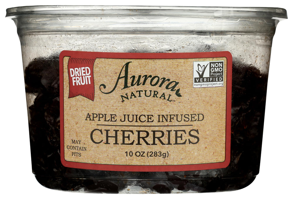 Aurora Apples Infused Cherries packaging close-up for natural snacking