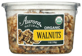 Aurora Organic Walnut Halves pack front; ideal for snacking.