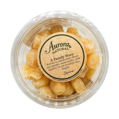 Aurora crystallized ginger bag on pantry shelf.