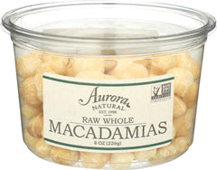 Aurora Products Macadamia Nuts Raw, close-up kernels ideal for snacking.
