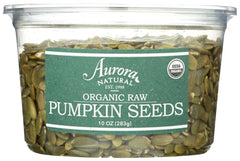 Aurora Pumpkin Seeds Raw Organic 10 oz package front, versatile snack and pantry staple.