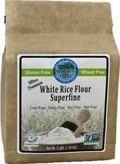 Authentic Foods superfine white rice flour bag close-up, highlighting gluten-free baking versatility.